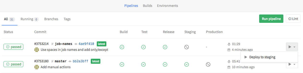 Manual Actions for CI