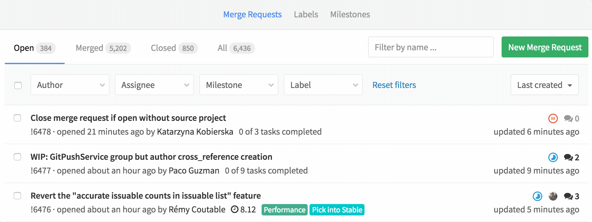 Bulk update Merge Requests in GitLab 8.12