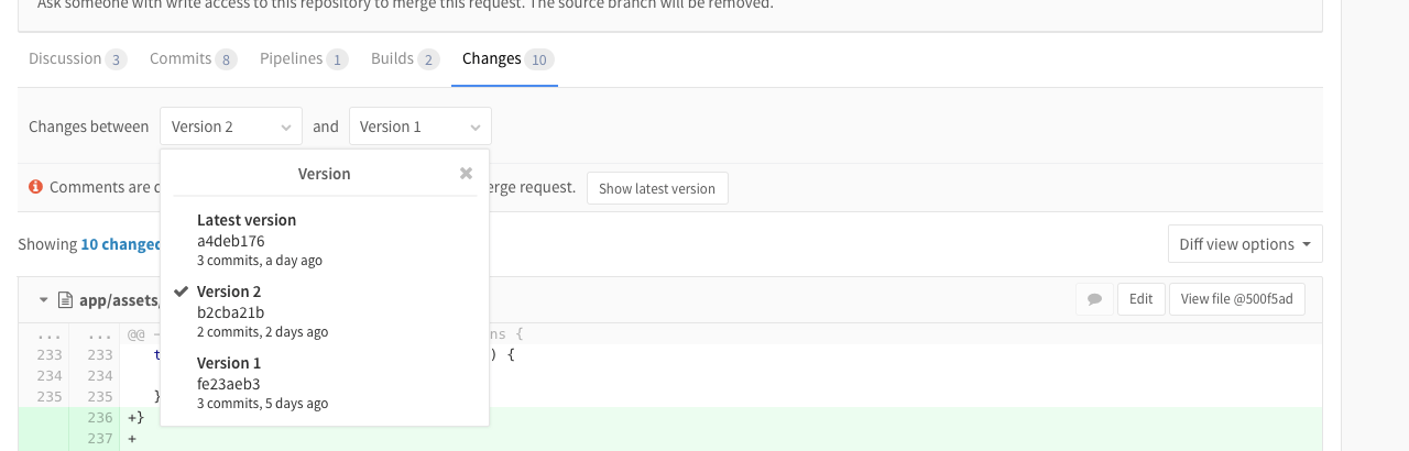 Merge Request Versions