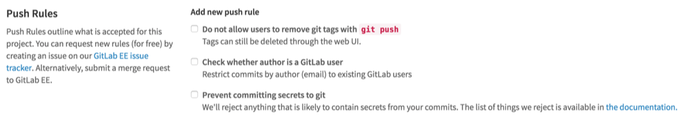 Prevent secrets in your repo in GitLab EE 8.12