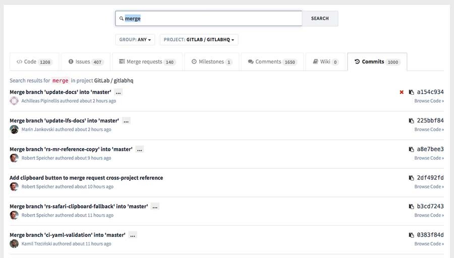 Search through commits with GitLab 8.2