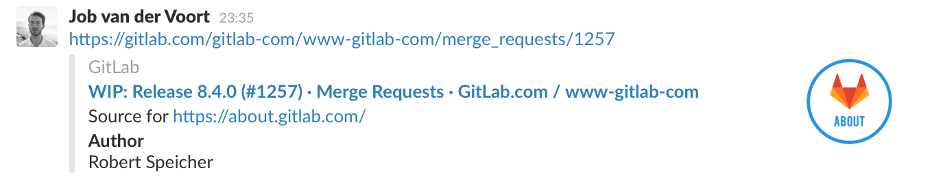 Slack unfurls in GitLab 8.4