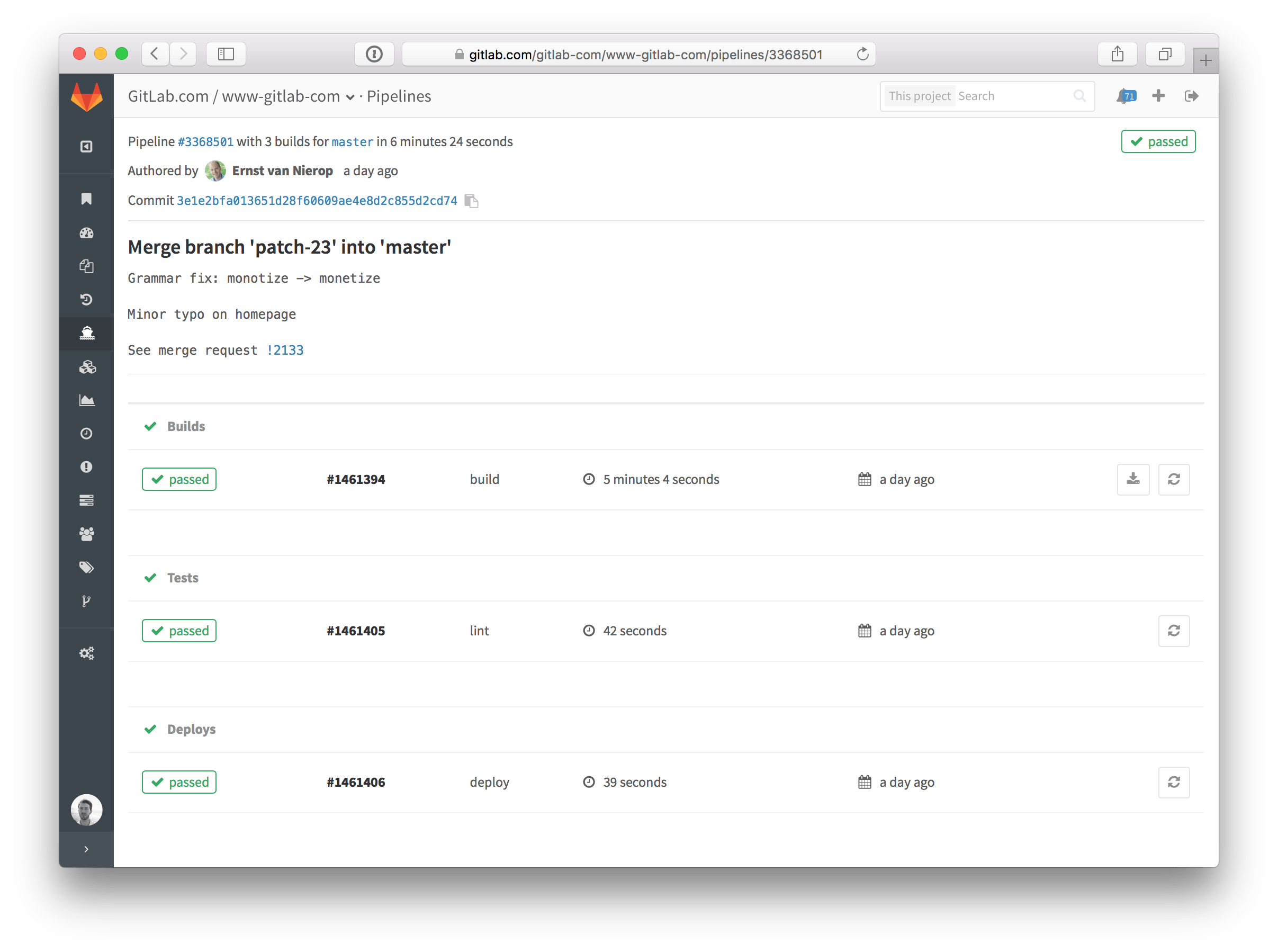 A single Pipeline in GitLab 8.8