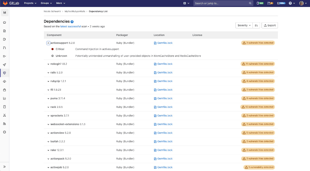 expand a row in the dependency list