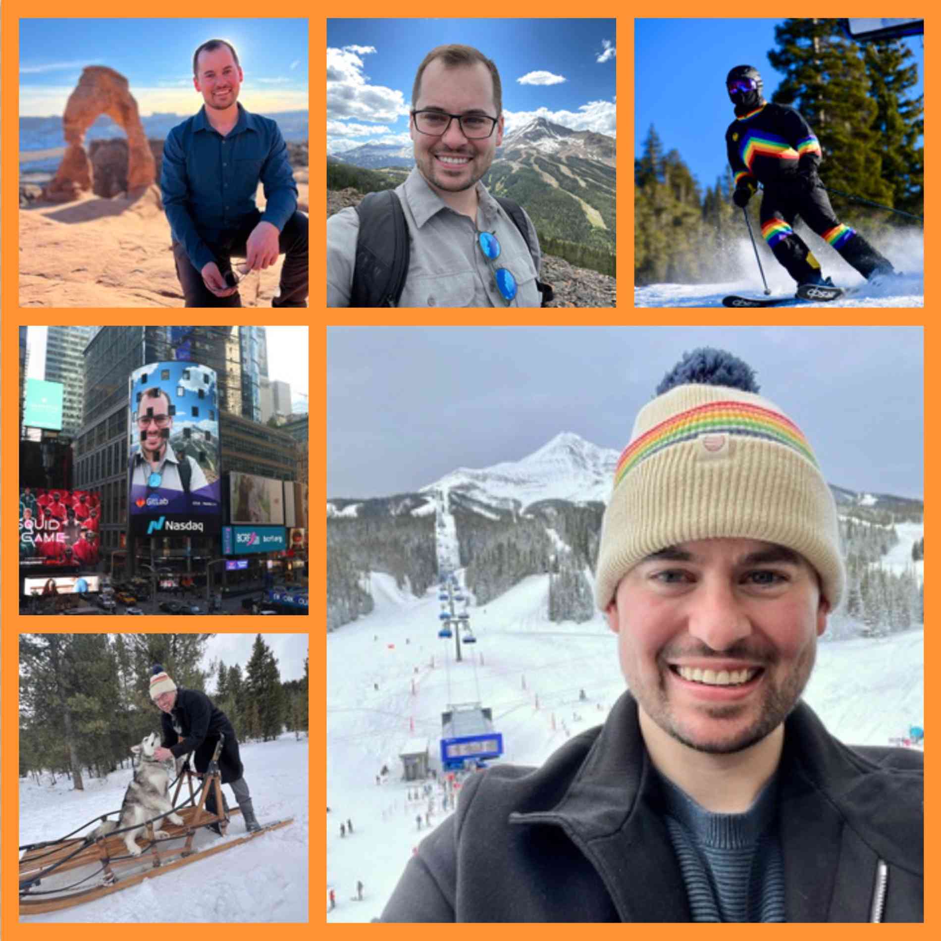 Collage of Taylor's adventures while at Gitlab