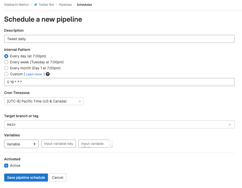 Schedule a pipeline