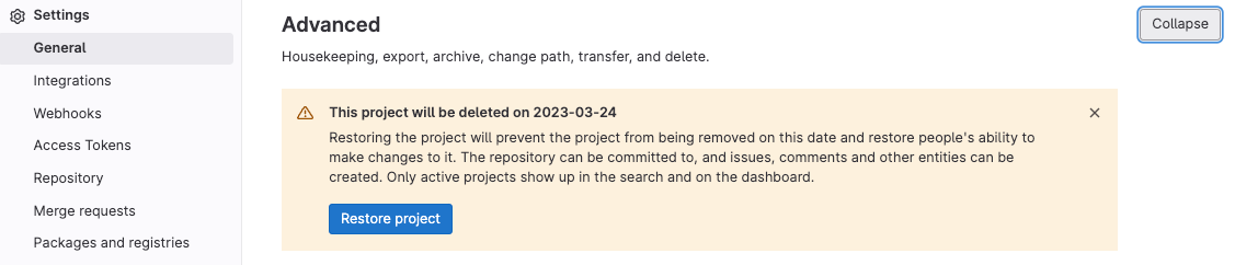 Project restore