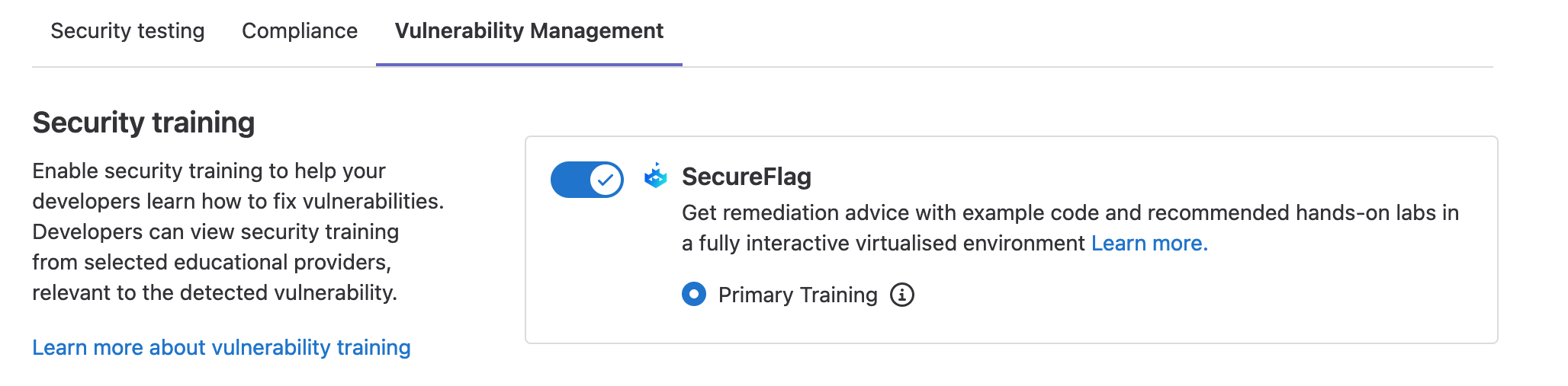 Security Training Settings