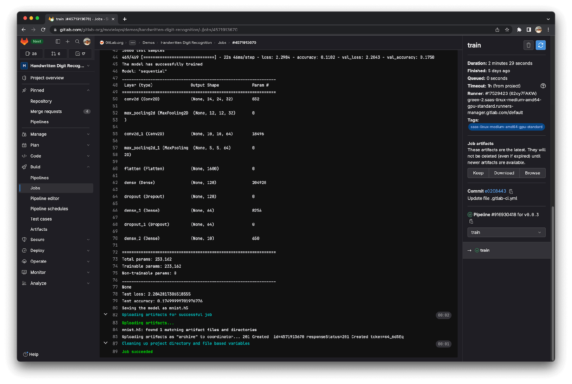 Train job logs