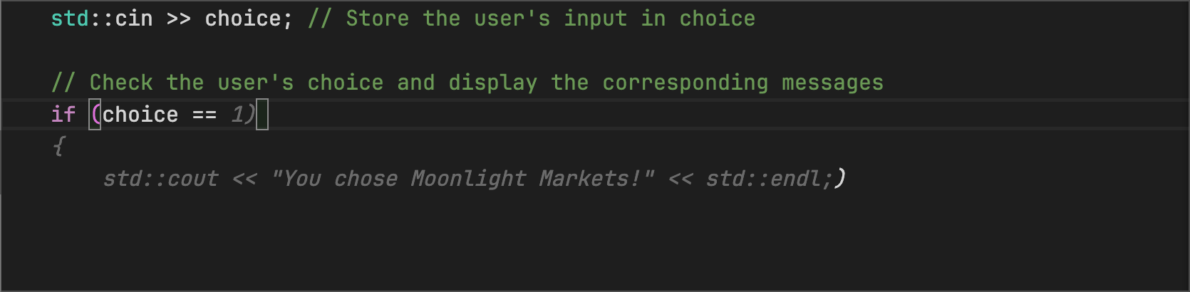 adventure.cpp - Code Suggestions suggests using an if statement to manage choice of locations