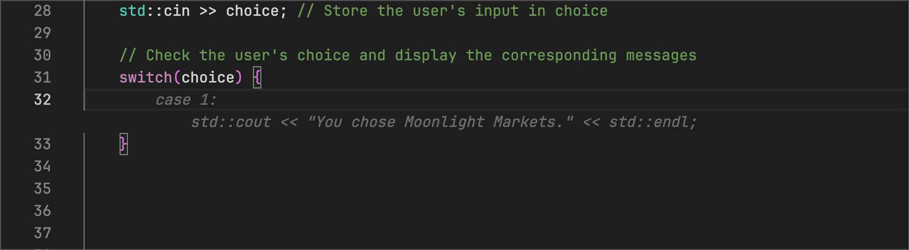 adventure.cpp - Code Suggestions helps the user handle the switch statement for the locations