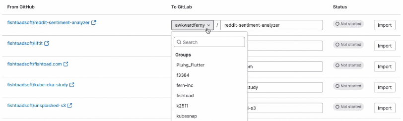 Set the GitLab location to migrate to