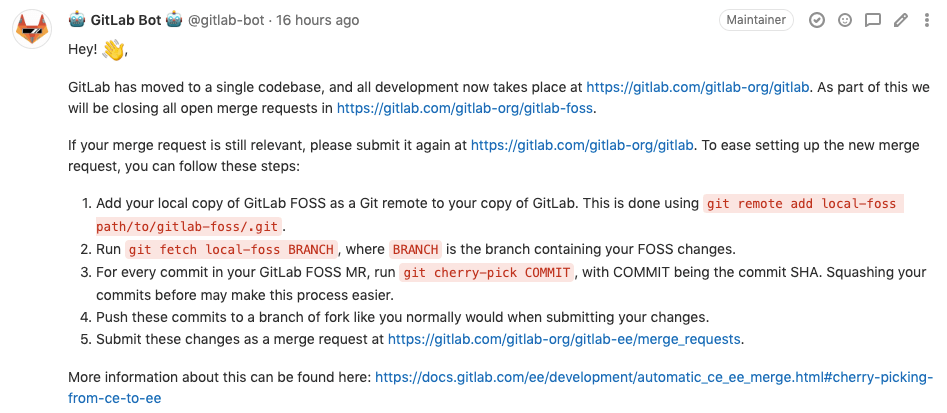 GitLab bot message