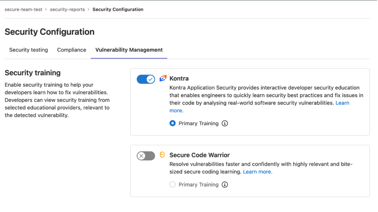 Kontra security configuration