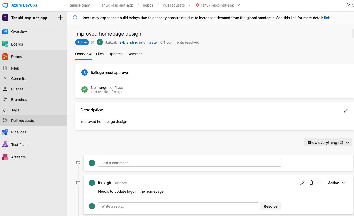 Azure DevOps pull request