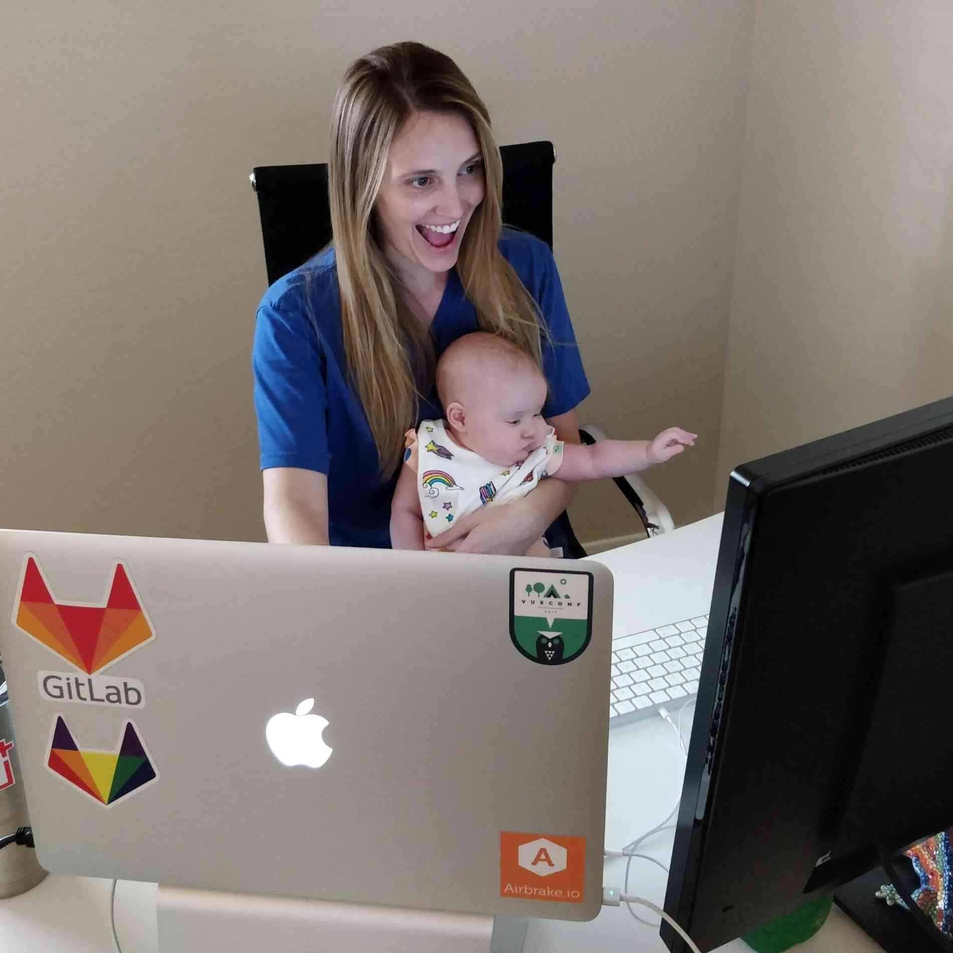 Me and my daughter attending a frontend meeting.