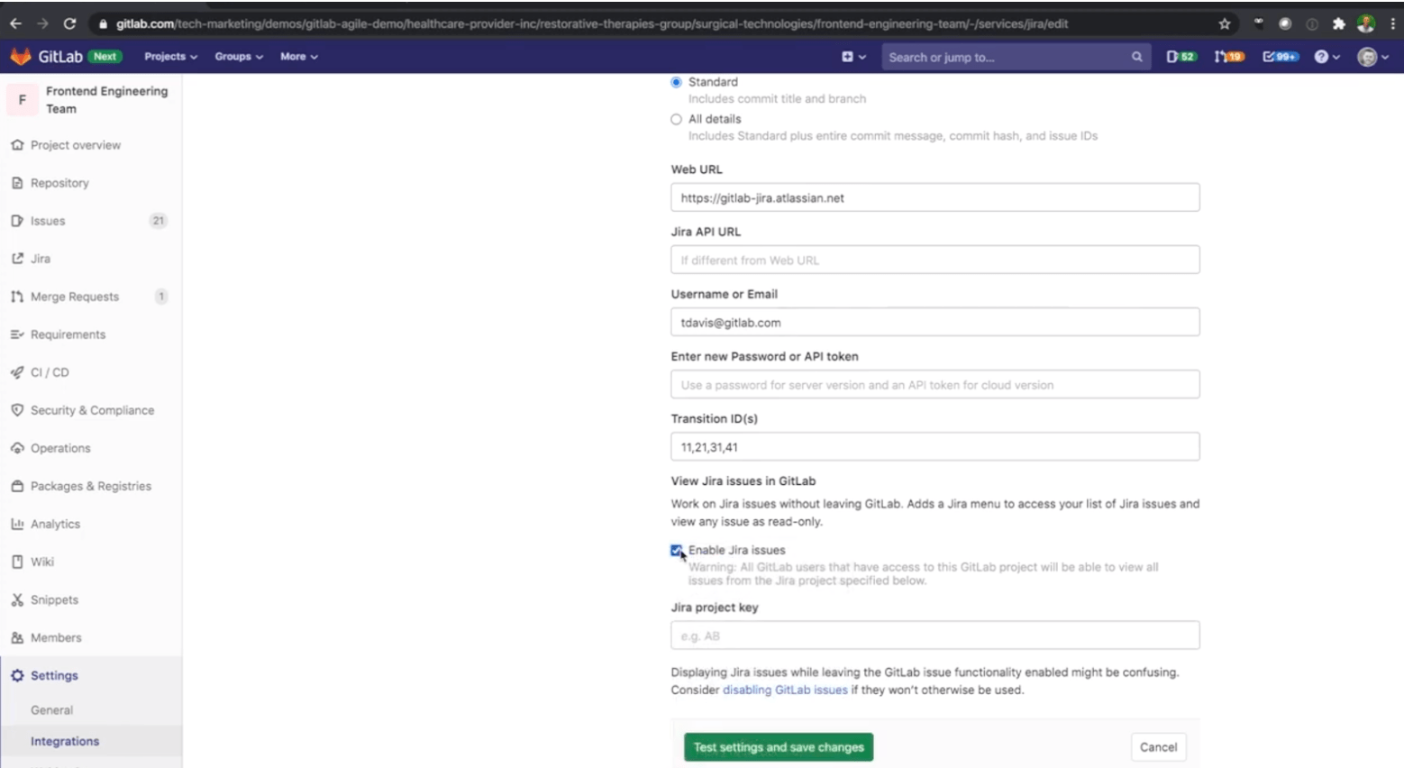 Enable Jira issues in GitLab