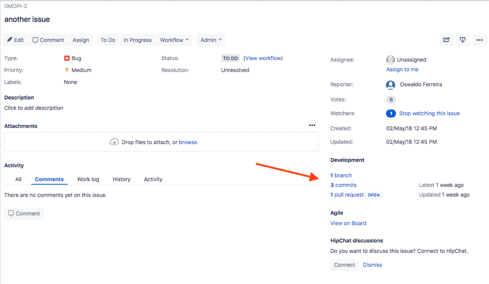 View branches, commits and merge requests in your jira issue