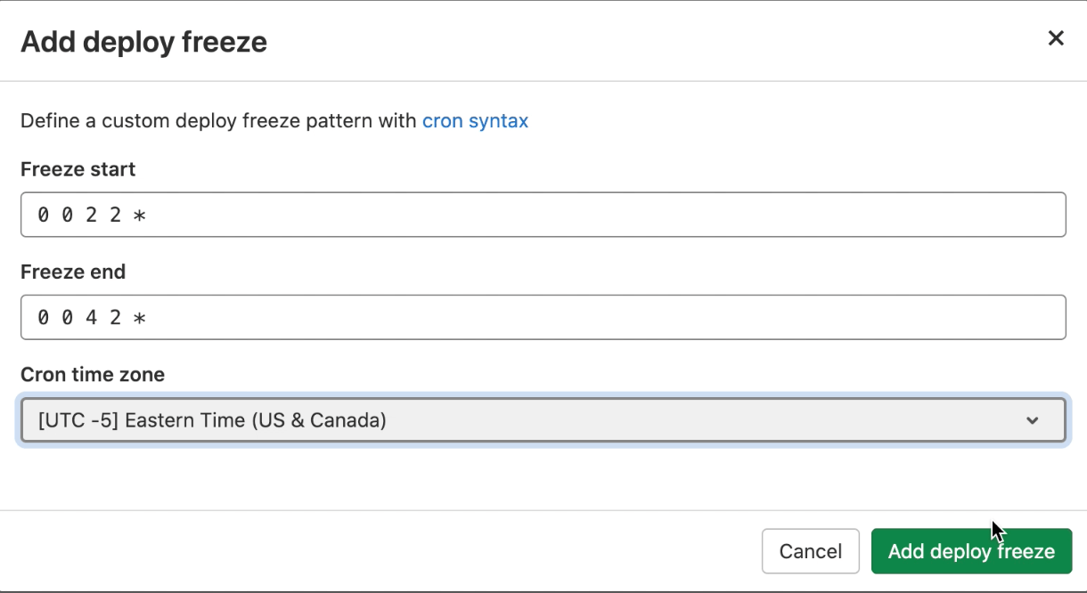 Example of deploy freeze window from demo project