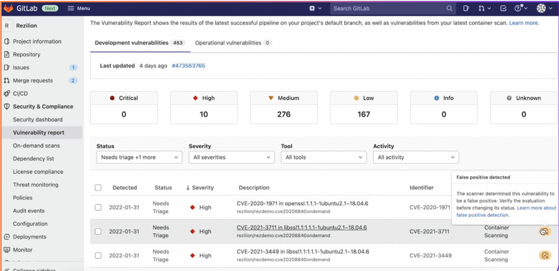 Display of exploitable vulnerabilities