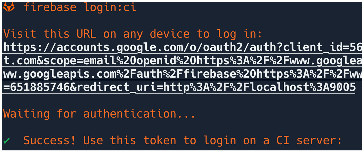 Output of firebase login:ci command
