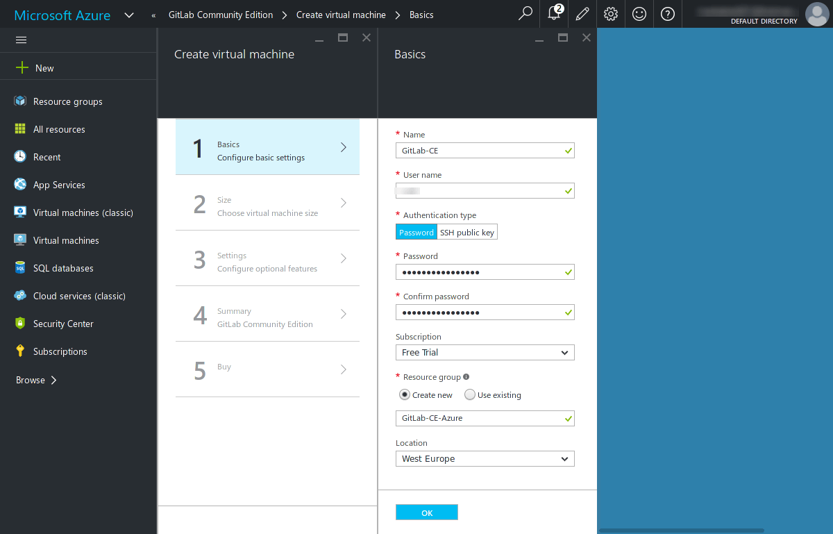 GitLab on Azure - Basic settings