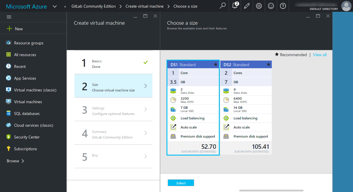 Choose a VM size for GitLab on Azure