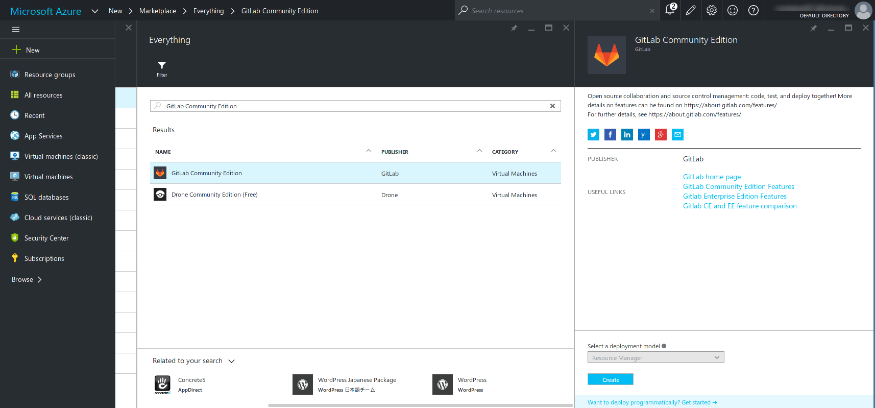 Search for GitLab on Azure Marketplace