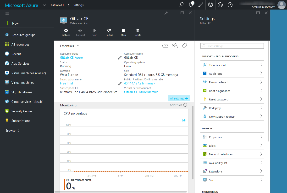 GitLab VM settings