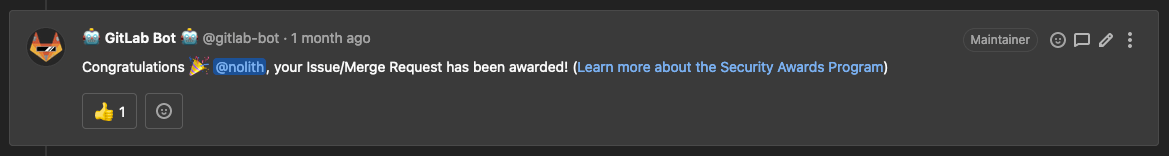 Screenshot of GitLab Bot message in issue