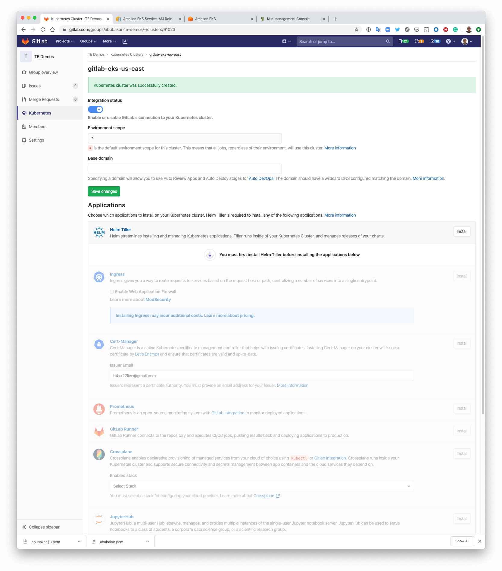 Gitlab EKS Integration Page