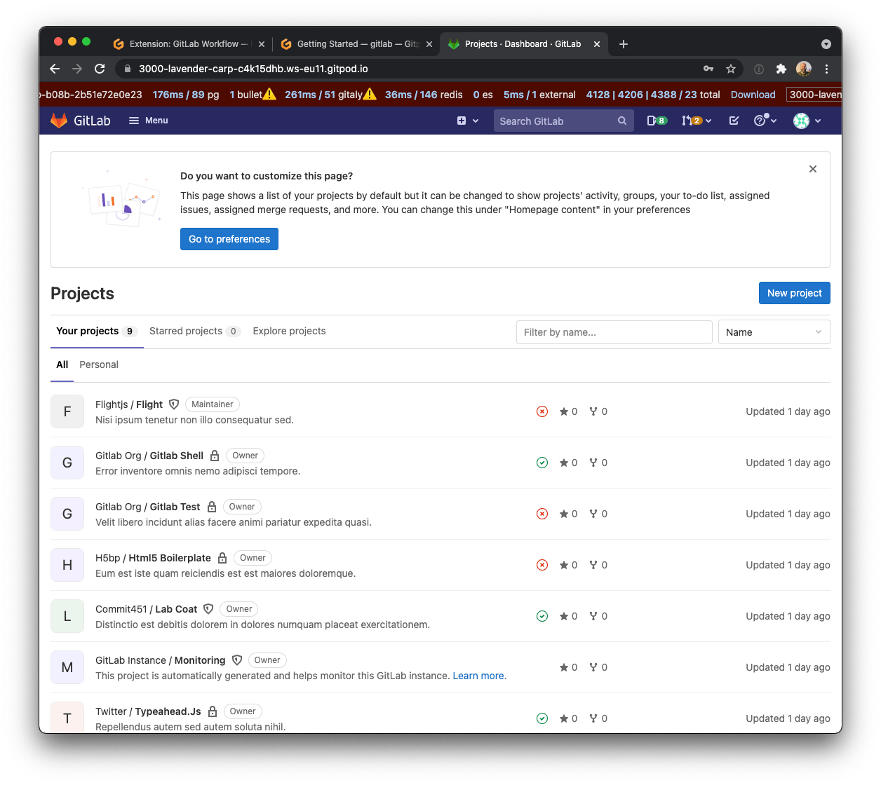 GitLab Development Kit running in Gitpod