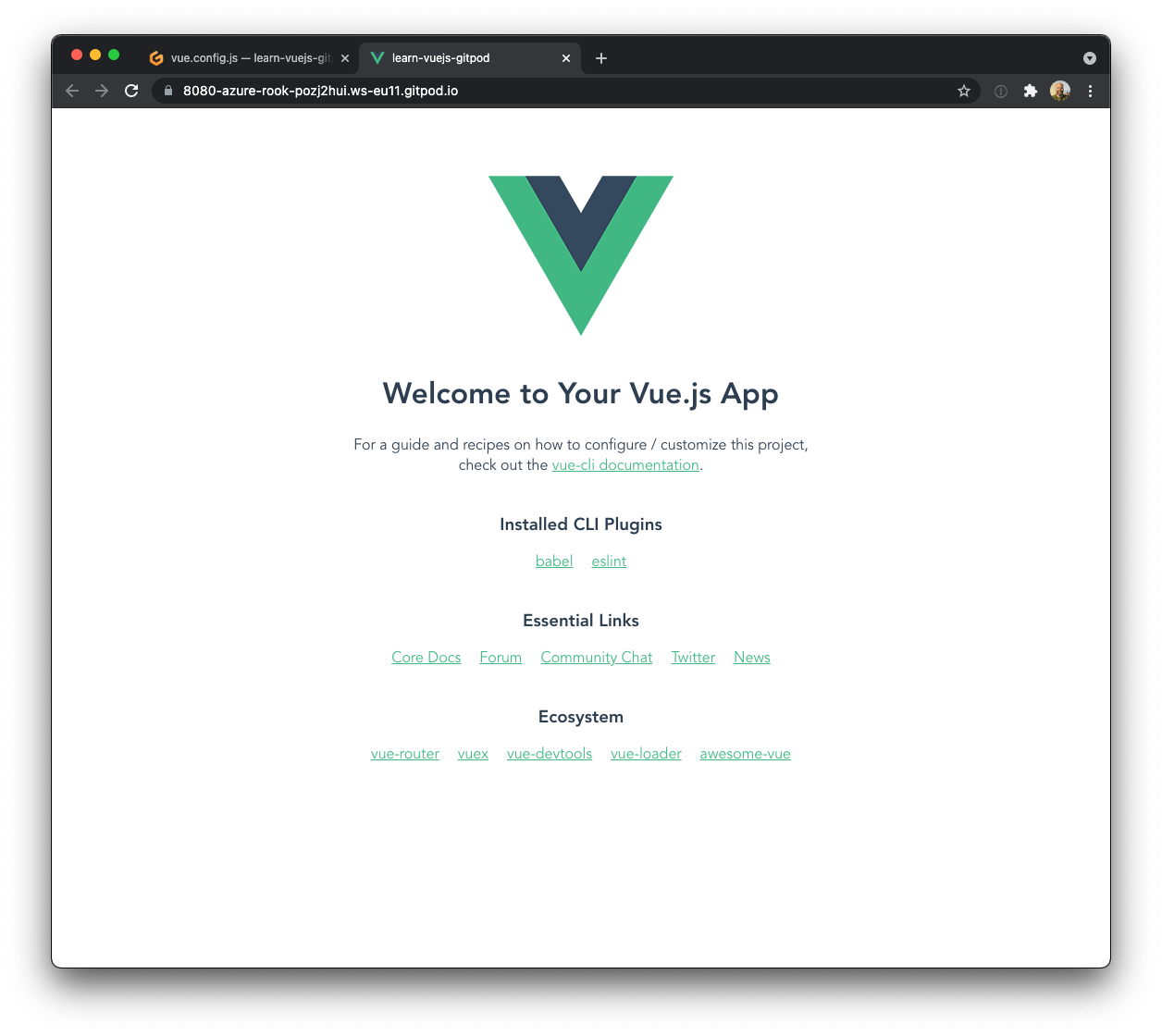 VueJs running app in Gitpod