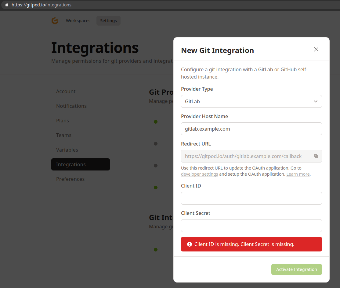 Gitpod Integrations