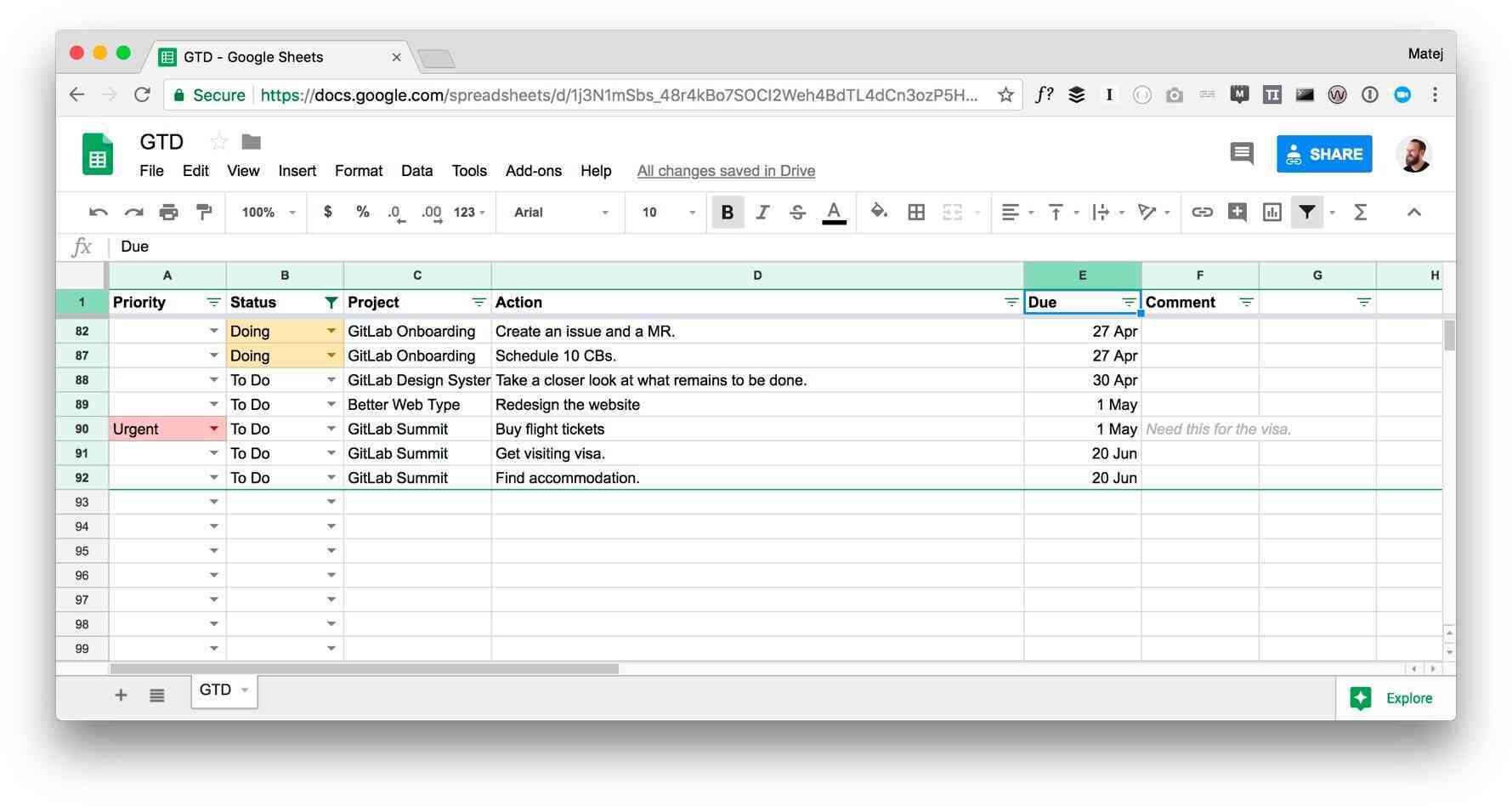 Getting things done spreadsheet