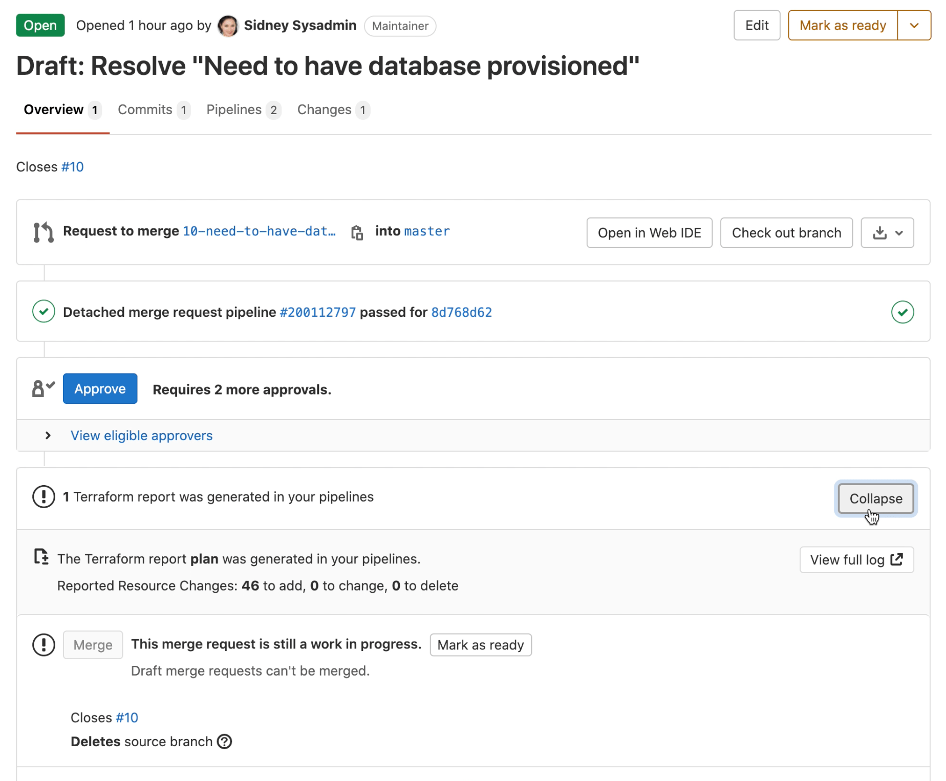 Terraform plan output attached to Merge Request