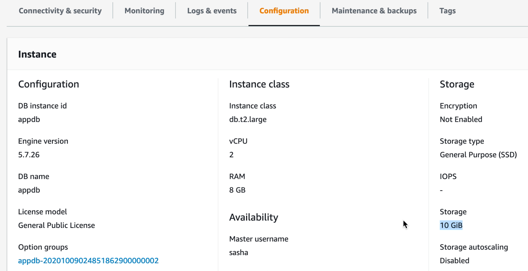 Resulting MySQL database configuration from the collaboration of stakeholders