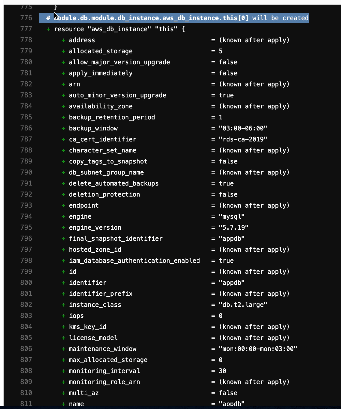 Terraform plan output detailed log view