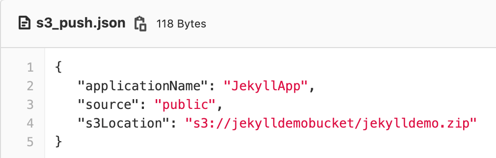 JSON to push application to S3