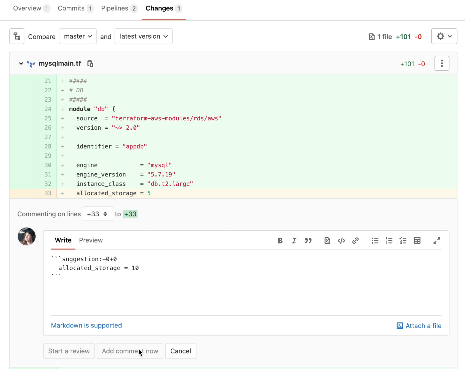 Inline suggestion to increase database storage to 10GB