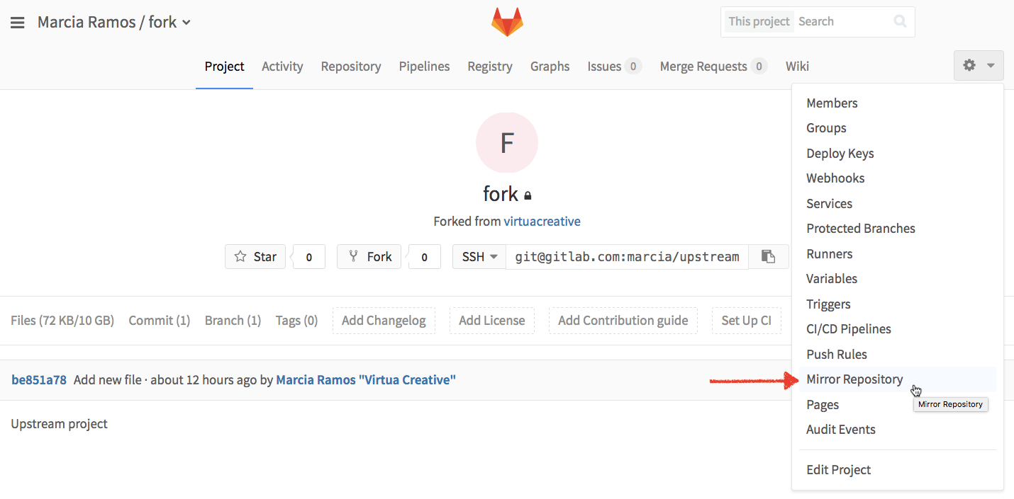 git set upstream of fork to original