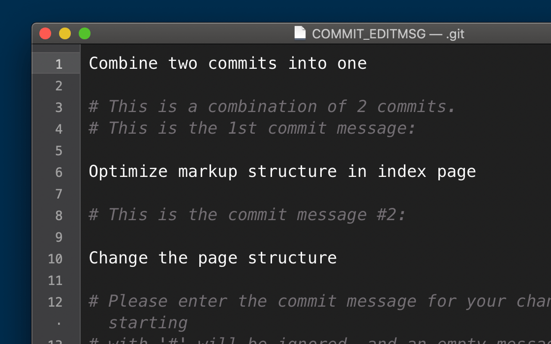 Git change message. Git interactive rebase. Commit.