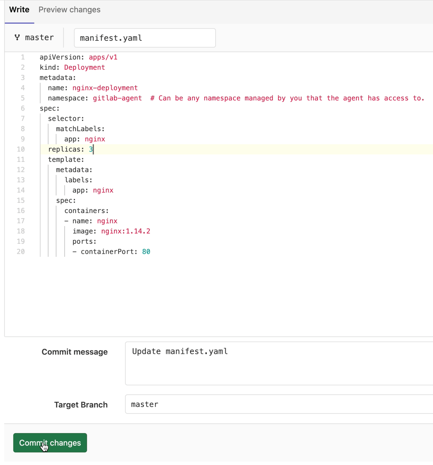 Manifest.yaml file updated with 3 nginx