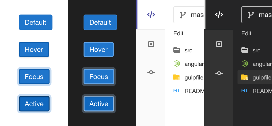 Button and tab states in light and dark UI