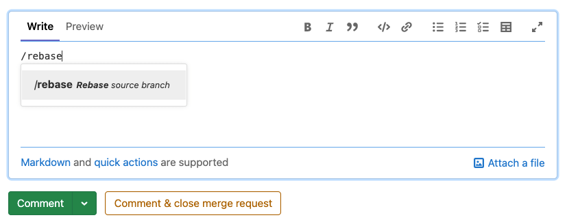 GitLab Quick Actions: Rebase