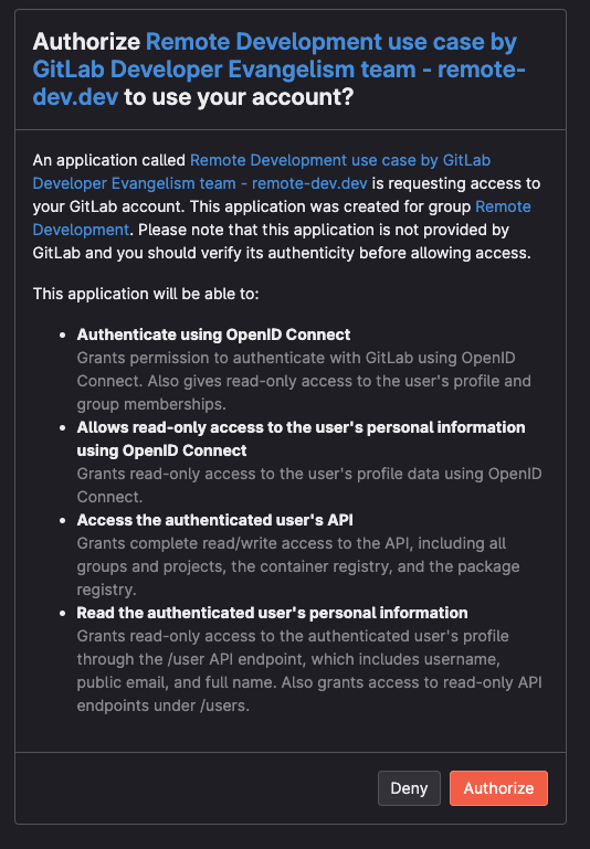 GitLab OAuth provider app, example with the Developer Evangelism demo environment