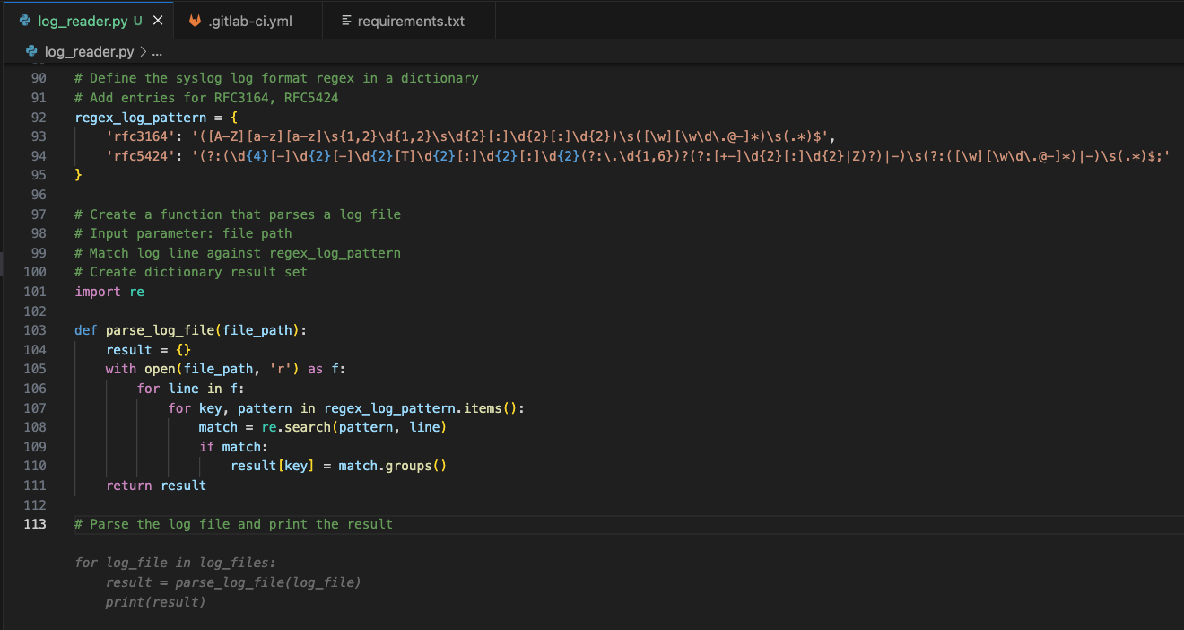 Code suggestion to parse all log files, and print the result set