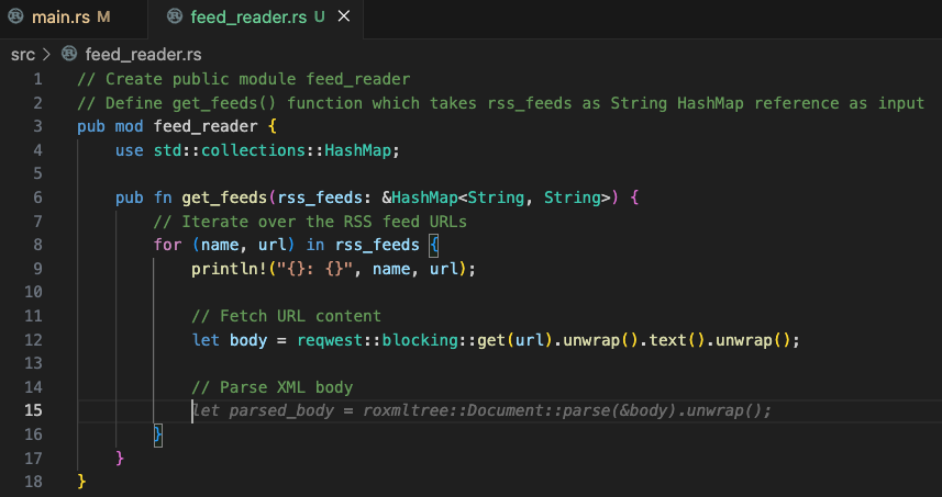 Code Suggestions: Public module with `get_feeds()` function, step 3: Parse XML body