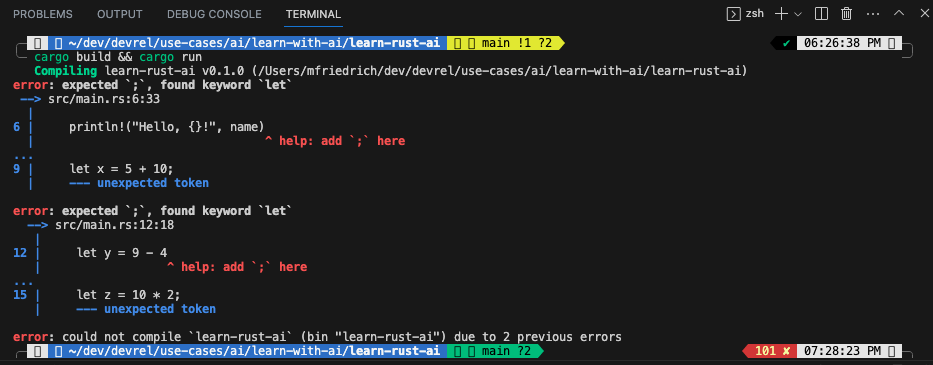 Terminal build, errors, Rust compiler help