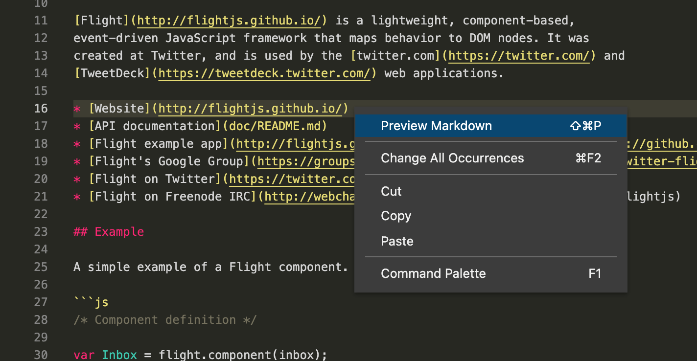 Example of the Preview Markdown button in the static editor